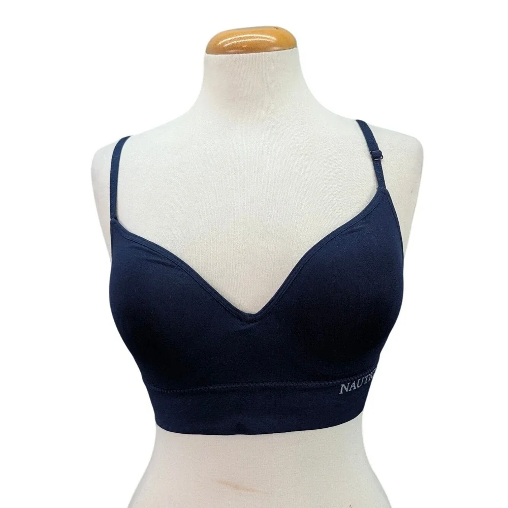 Nautica Intimates Women's Padded Bra Size 36C Navy Blue Wireless Stretch Comfort